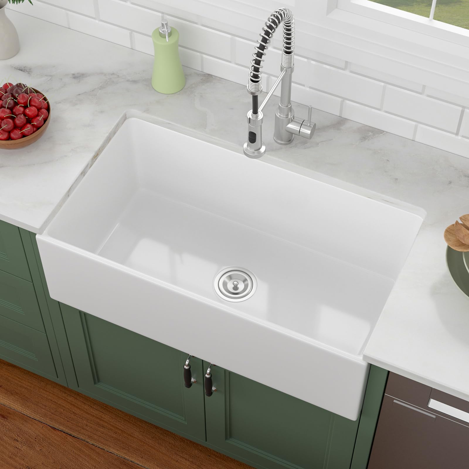 Bauernhaus Spüle 84 Cm Aus Schamotte | Einzelbecken, Weiß | Mit Schürzenfront Im Landhausstil