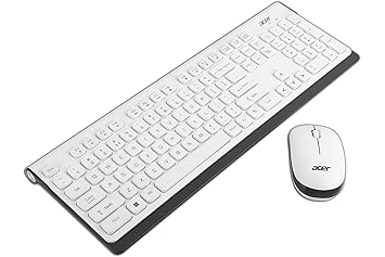 Acer Wireless Keyboard & Mouse Combo with Attractive Durable Design, 2.4GHz Nano Receiver, 10m Range, Indian Rupee Key Code, 1600 DPI, 10M Keystrokes Life for Microsoft Windows and Mac OS (White/Grey)