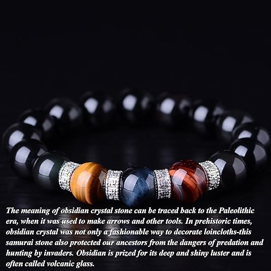 Feng Shui Zwarte Obsidiaan Armband, Natuurlijke Zwarte Obsidiaan Piyao Zes Woorden Armband Rode Agaat Edelsteen Energie Tijgeroog Kralen Verstelbare Bescherming Mannen Sieraden Geschenken,3,14MM (Col