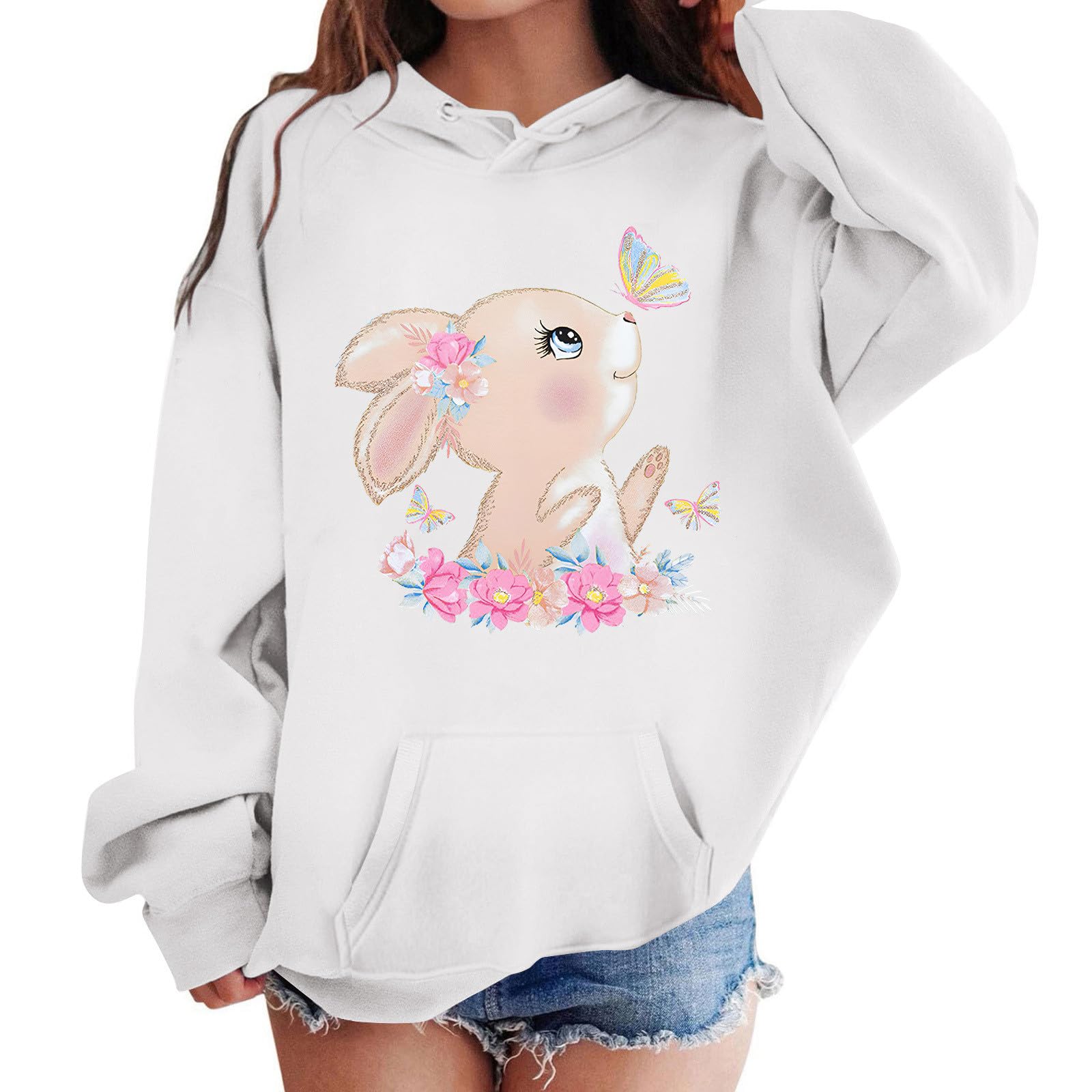 Sweatshirts pour filles cool Hoodies et sweatshirts pour filles Pullover mignon avec imprimé lapin pour tout-petits, vêtements d'extérieur décontractés, veste polaire chaude pour l'hiver Pullover rayé