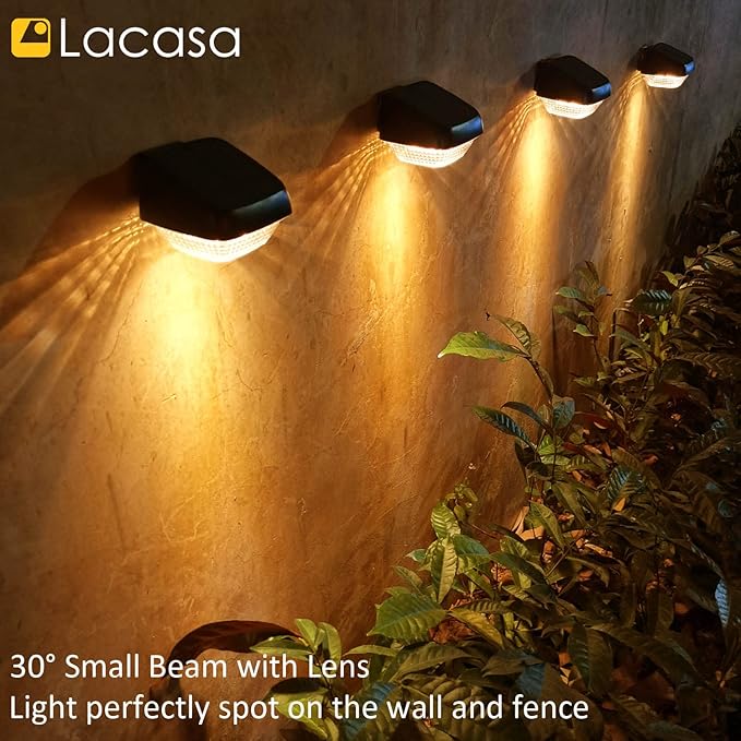 Lacasa Lacasa Solarlampen voor Buiten, 4 Stuks LED Wandlamp op Zonne-energie Warm Wit 2700K met Aan/Uit Schakelaar Zonnehekverlichting IP65 Waterdicht Buitenlamp Muurverlichting voor Tuin Omheining Terras photo 3