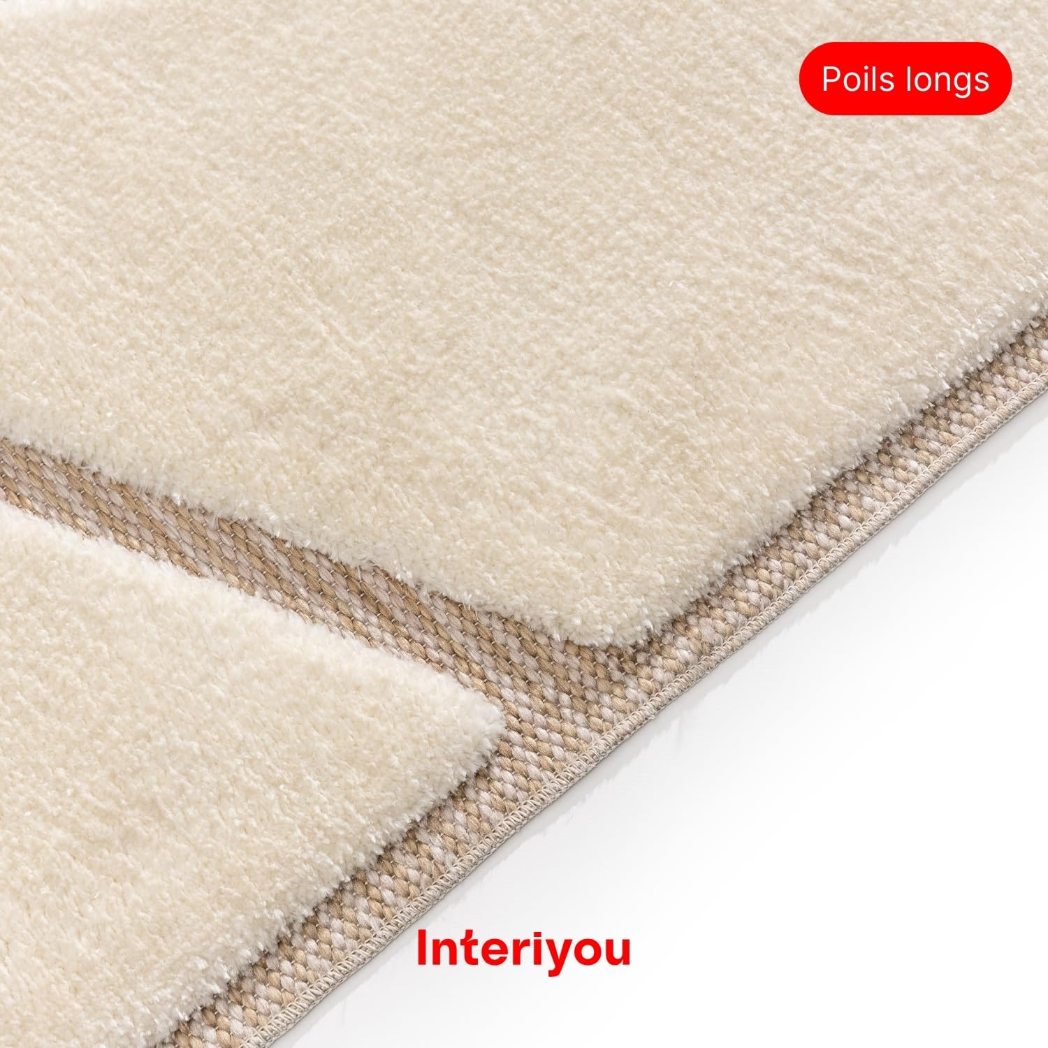 Interiyou Tapis Salon Verona - 160x230 Crème/Beige - Poils Longs avec Effet 3D - Motif géométrique - Intérieur pour Chambre, Bureau, Couloir - Facile à Entretenir