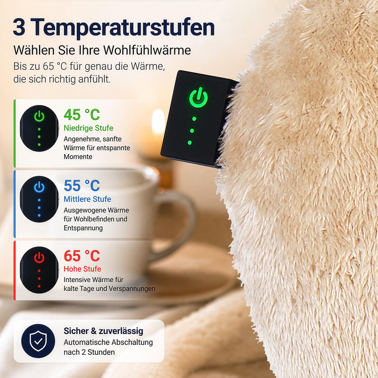 Wärmflasche mit USB: Elektrische Wärmflasche, Powerbank, 3 Stufen, Bezug, 40x30x12 cm, Herz (mit Abschaltautomatik, Elektrische Herzform)