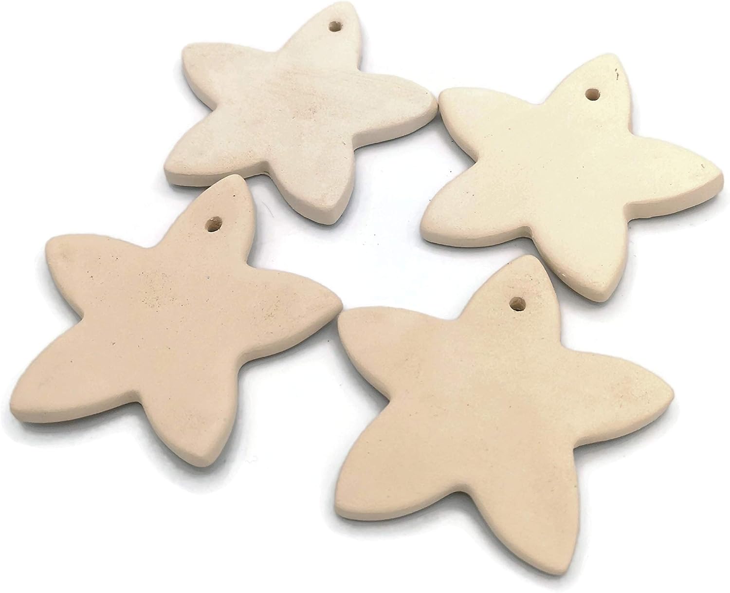 70mm White Star Ornament Set of 4, Bisque Blank Ceramics Unpainted, Christmas Gift Tags Handmade, Ready to Paint Wedding Favours
