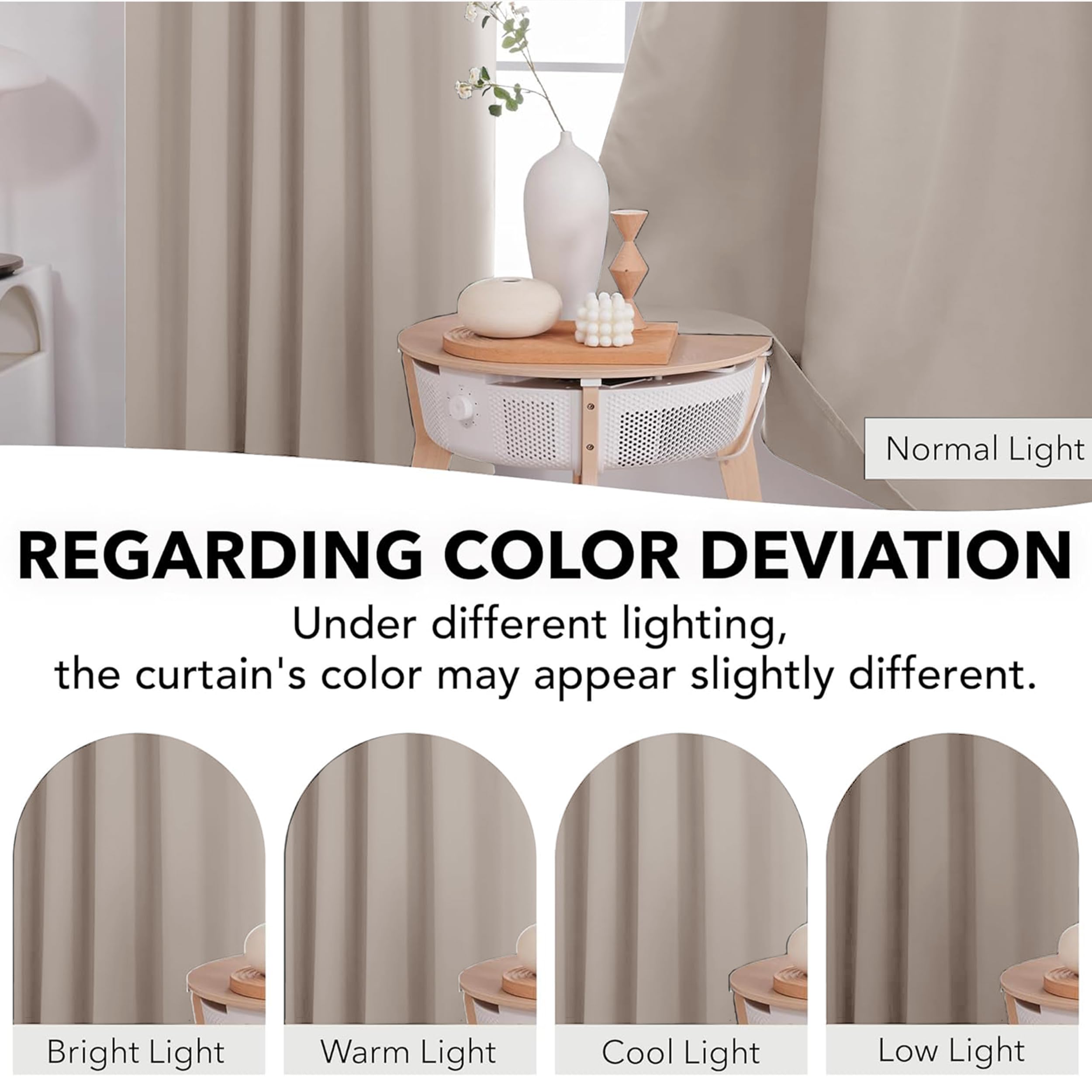 My home store Beige Blackout Curtains for Bedroom Super Soft Solid Thermal Insulated Eyelet Blackout Curtains for Living Room W 66" x L 54" (2 Panels) - Image 2