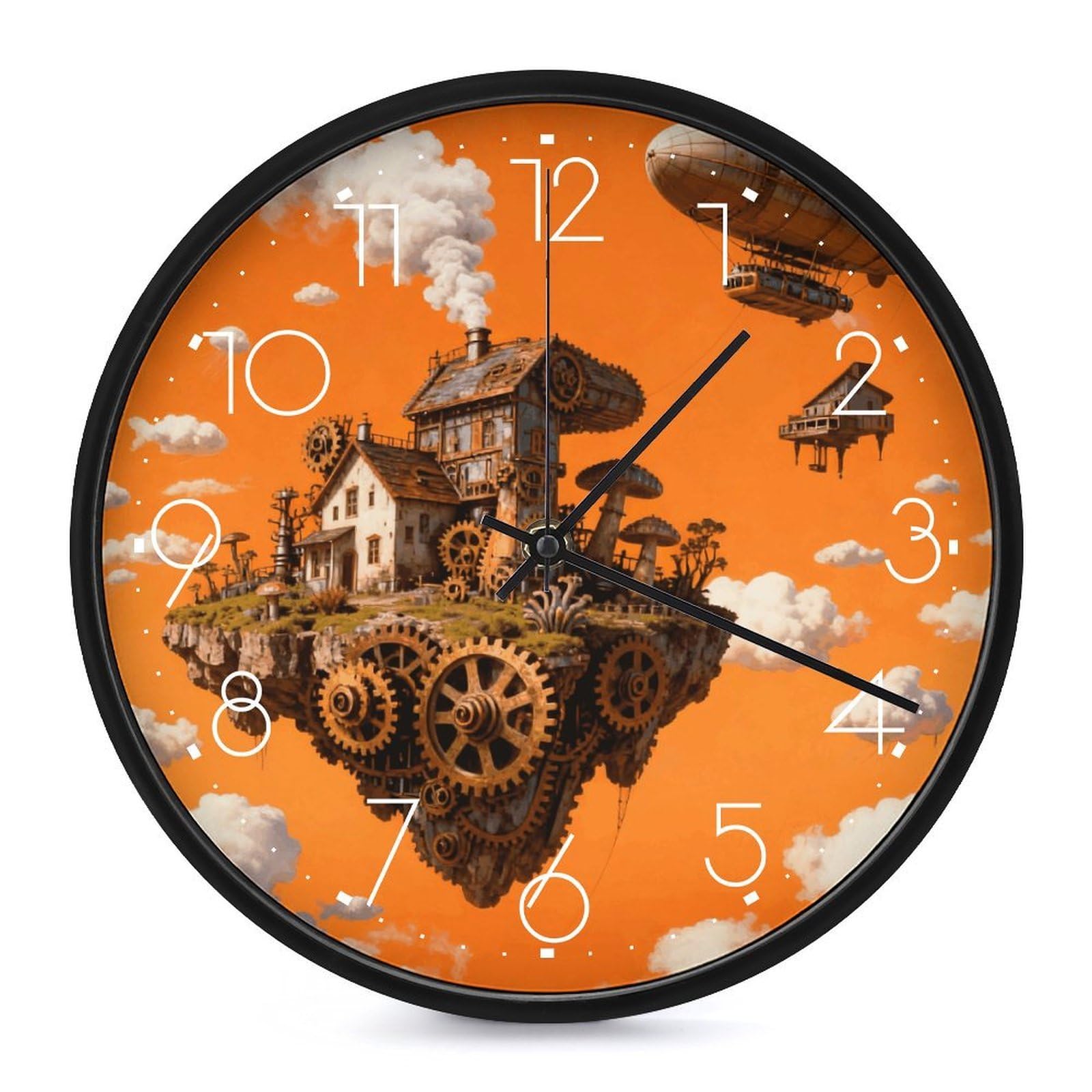 DWVTSLH Steampunk Fantasy World Wall Clock 10 Inch Silent Non-Ticking Modern Clocks Battery Operated - Decorative Wall Clocks for Bedroom Living Room Kitchen Office Wall Decor Gift Idea