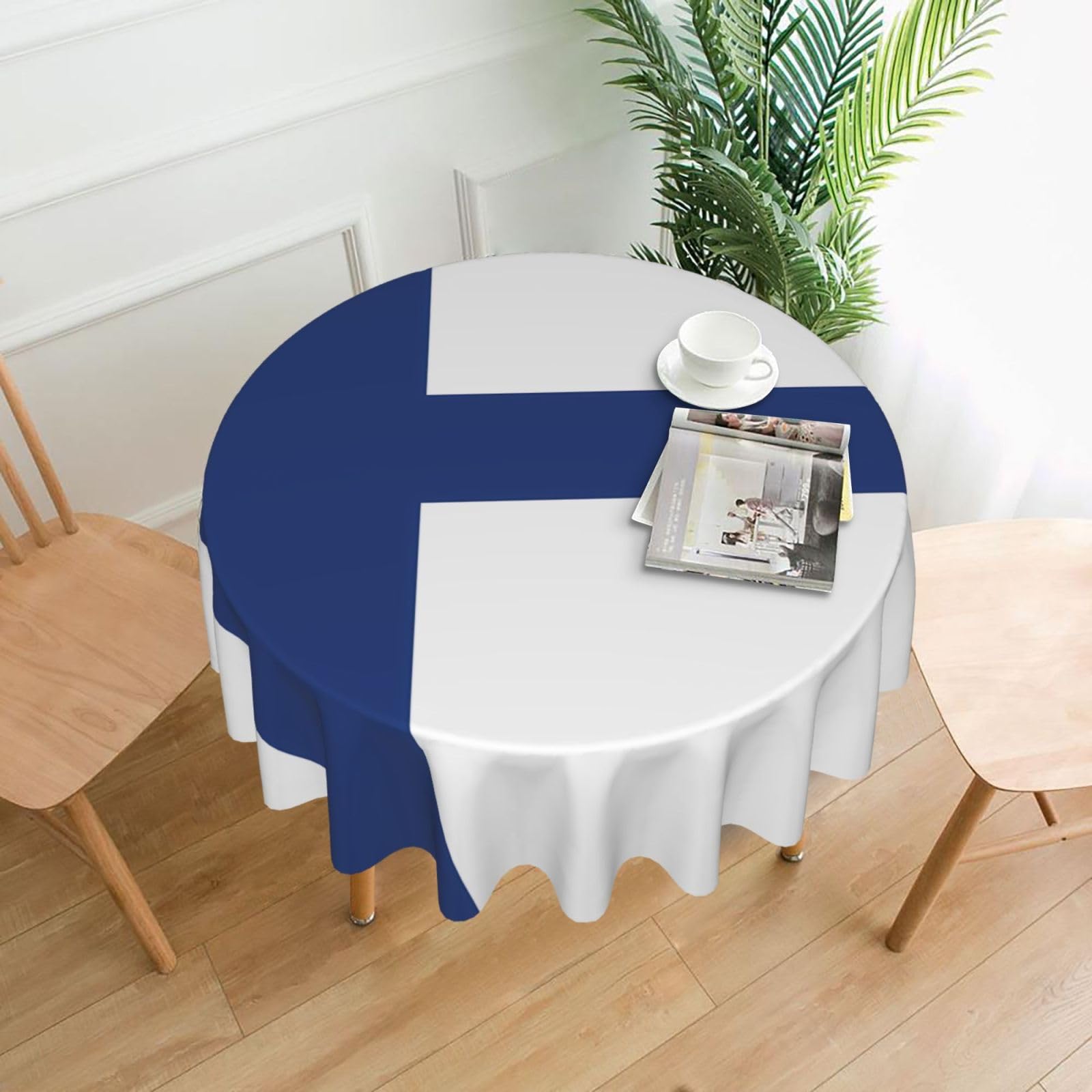 MROWYC Finnish flag Printed Practical Round Tablecloth, Durable, Suitable for Home, Restaurant, Hotel, Gathering, and Decorative Table Covers