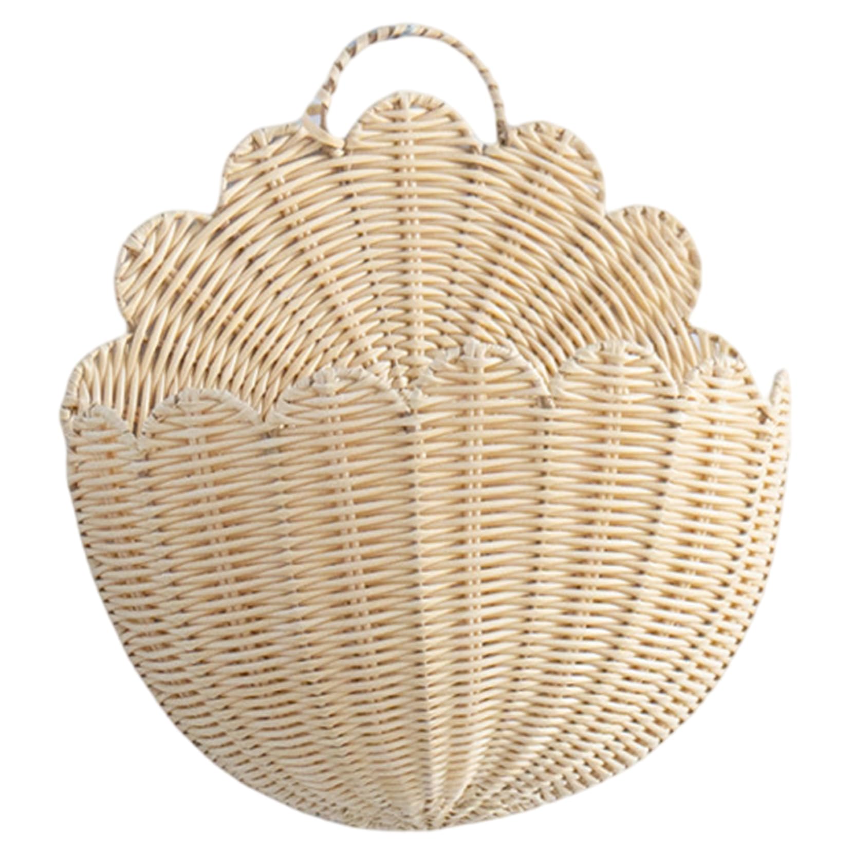 Ginwrek Wall Basket Decor Scalloped Wall Basket, Hand Woven Wicker Baskets for Home Decor, Beige Hanging for Keys, 14.2x7.9x4.7 Inch