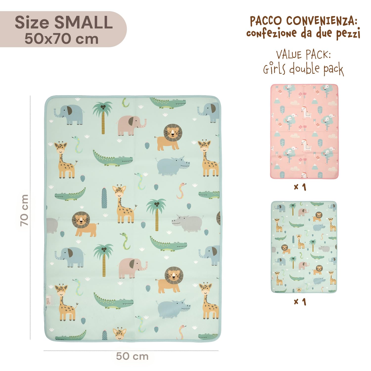 PERLETTI Empapadores Bebe Cambiador Cuna 50x70 cm Reutilizables - Empapador Impermeable Cambio Pañales Protector de Cambiador Niños Recien Nacidos (Set Rosa + Verde, 50x70 cm)