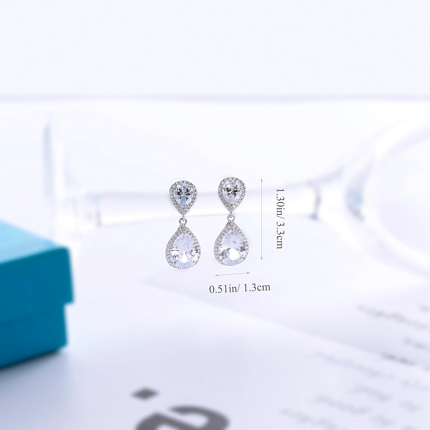 AMYJANE Elegant Jewelry Set for Women - Silver Teardrop Clear Cubic Zirconia Crystal Rhinestone Drop Earrings and Necklace Bridal Jewelry Sets Best Gift for Bridesmaids