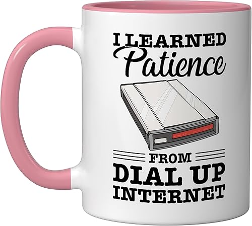 90s Nostalgia Retro 90s Dial Up Internet Vintage Ceramic Mug, PinkWhite