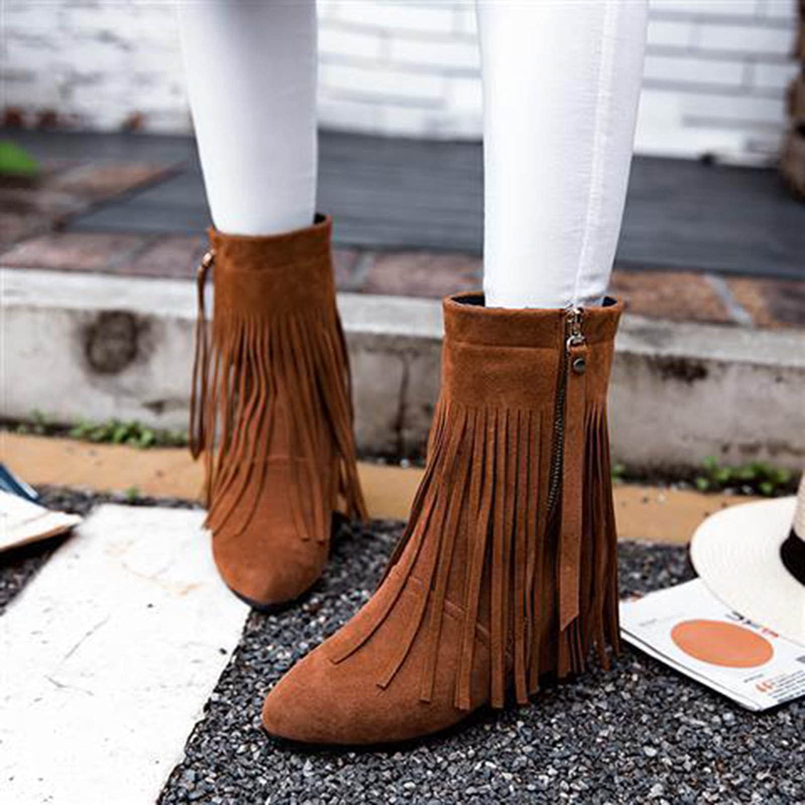 HOODUO Botas Trekking,Botas Cowboy Mujer Cómoda Elegantes Planas Calentar Piel Forro Cordones Botines Campera Botines Estilo Motero Trekking Zapatos con Tacón Cuña Outdoor