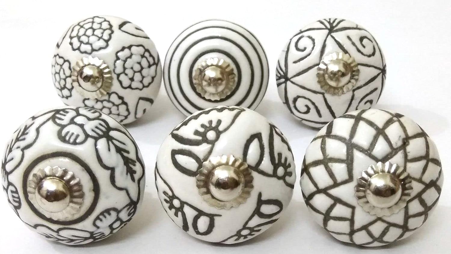 Set of 10 Ceramic Cabinet Colorful Knobs for Kitchen, Cabinet, Drawer, Wardrobe (Black and White)