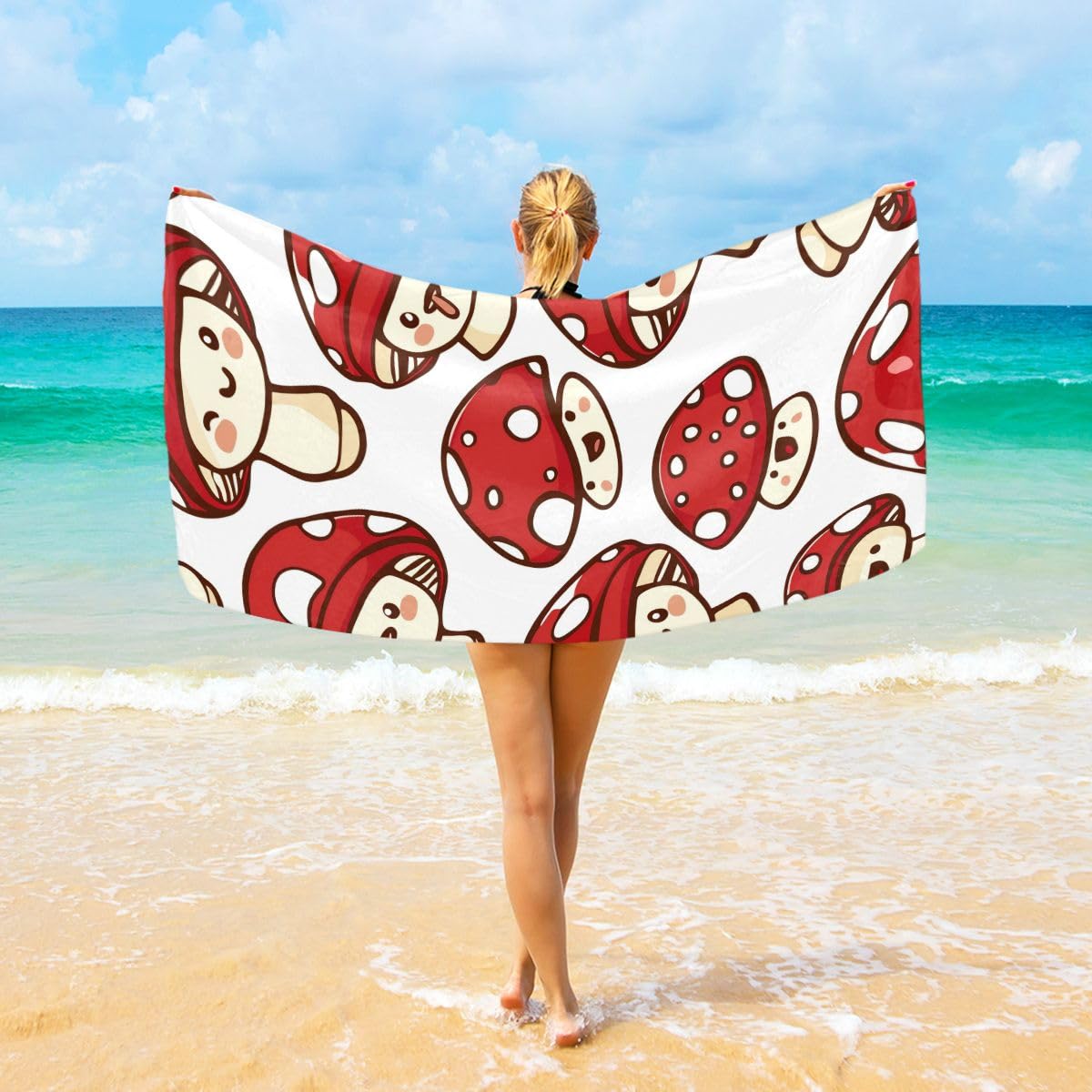 Toalla De Playa Preciosas Setas Rojas Toalla De Viaje Deportes Toallas Baño Secado Rápido Toallas De Sauna para Piscina Camping Gimnasio 80X130CM
