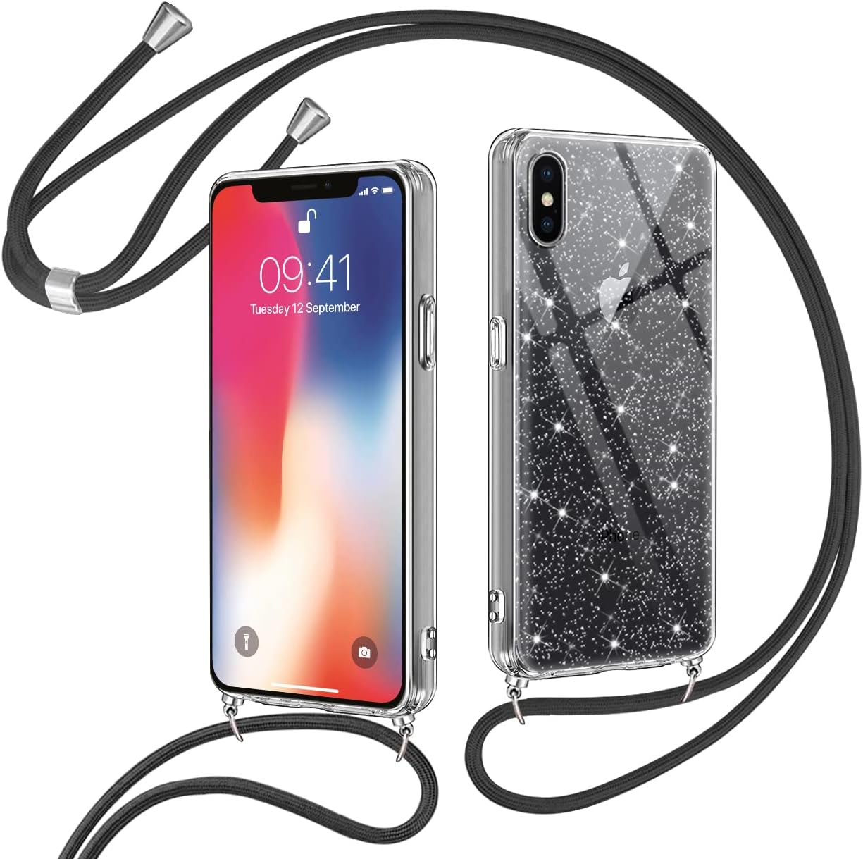 Custodia Per IPhone 16 Pro Con Cordino - Trasparente, Antiurto, Con Laccio Regolabile 150 Cm, Colore Nero