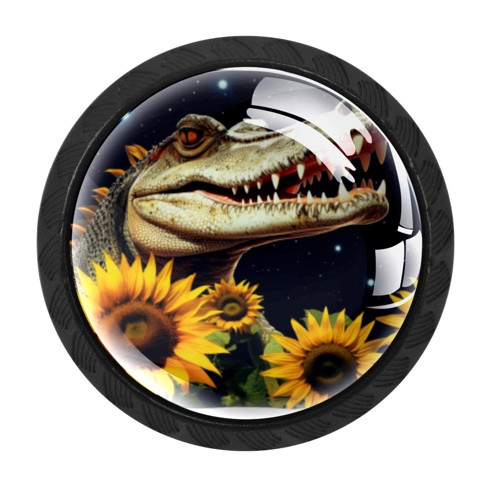 CHENZZZZ Crocodile Starry Sunflower Drawer Knobs 4 Pack Crystal Dresser Knobs 35mm Glass Cabinet Knobs for Home Office Bathroom