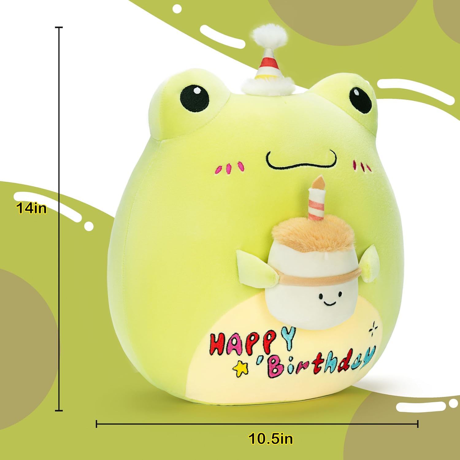 Original 14-inch Large Happy Birthday Frog Plush Pillow Stuffed Animal Toy,Big Size Cute Soft Toys Fat Kawaii Cuddle Huggable Plushie,Gift for Kids - Image 5