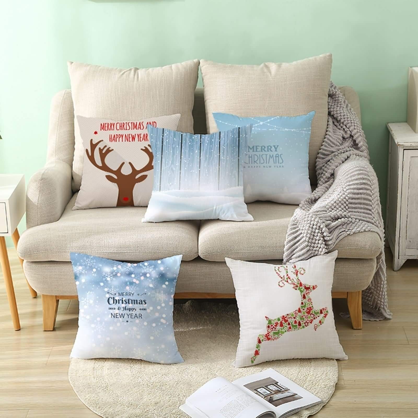 YCOLL Cuscini Natalizi per Divano Federe Cuscini Natalizi Cotone Biancheria Federe Cuscini Divano 40x40 2 Pack Cuscini per Divano per Decorazioni Natalizie