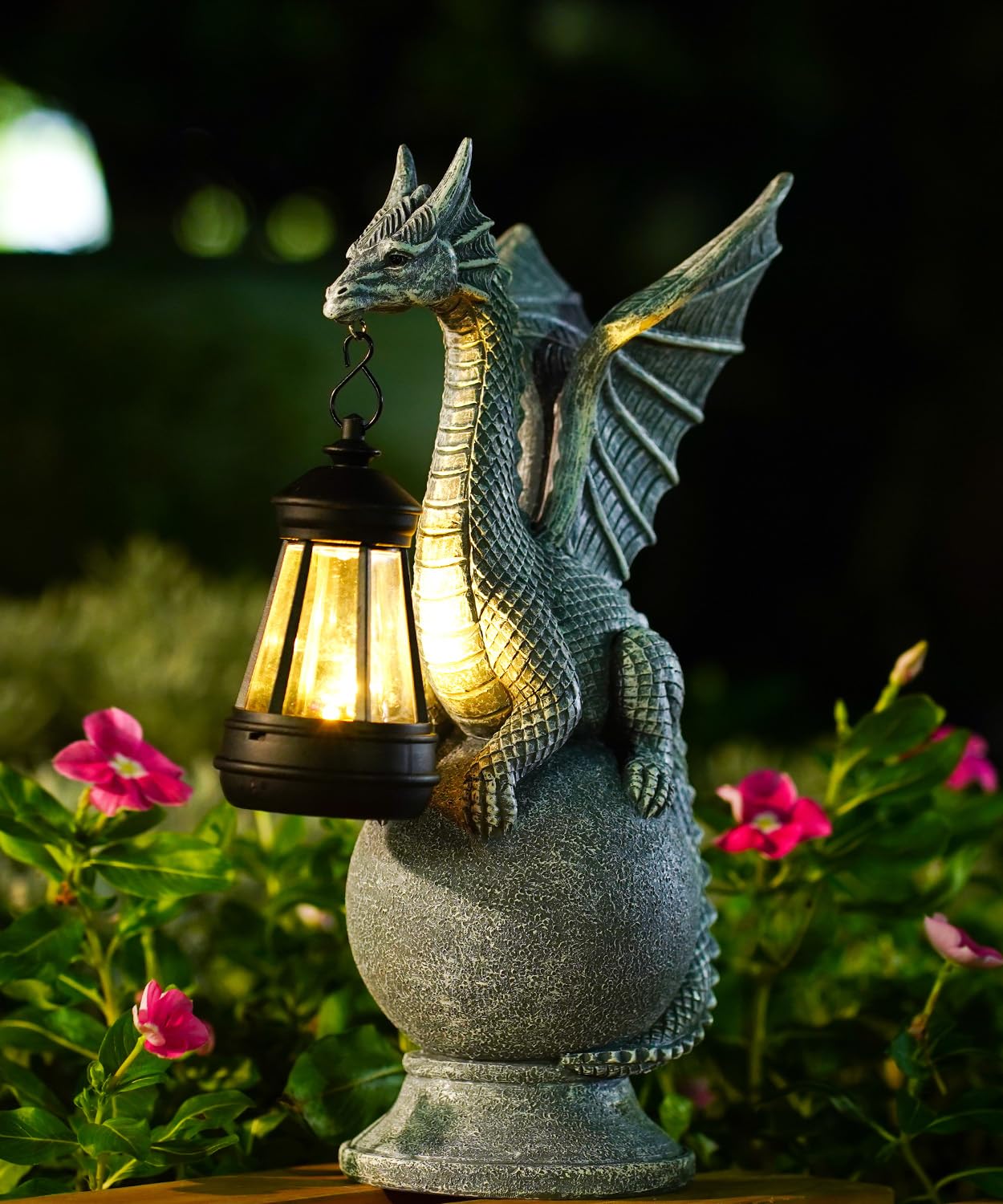 Sponsored Ad – Dragon Statue with Solar Light Figurine standing on a round ball - Lawn Decor Outdoor Statue for Patio, Balcony, Yard Ornament,Unique Gifts for Mum Grandma
