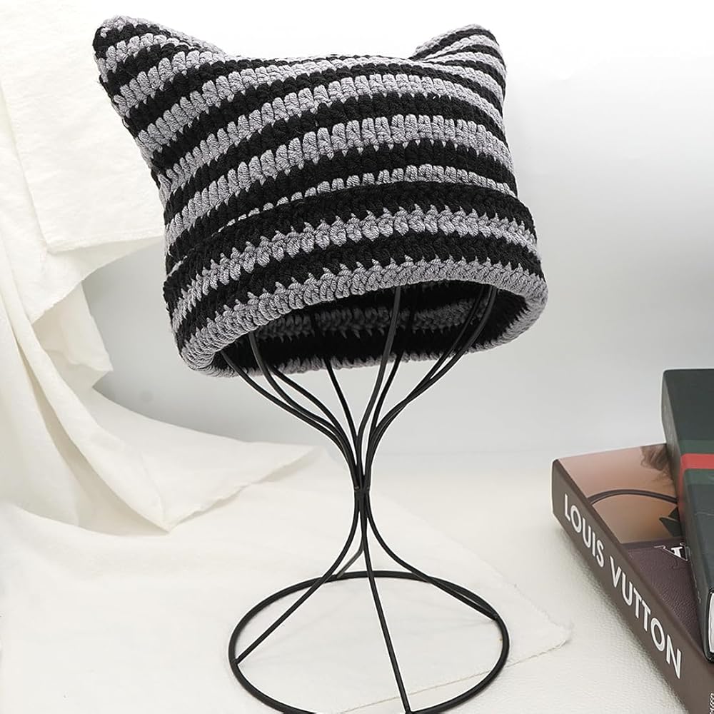 帽子 LOOP YARN SHAGGY CAT EAR KNIT CAP Knit Cat Hat Knitting Pattern, Knit Hat Pattern, Ear Flap
