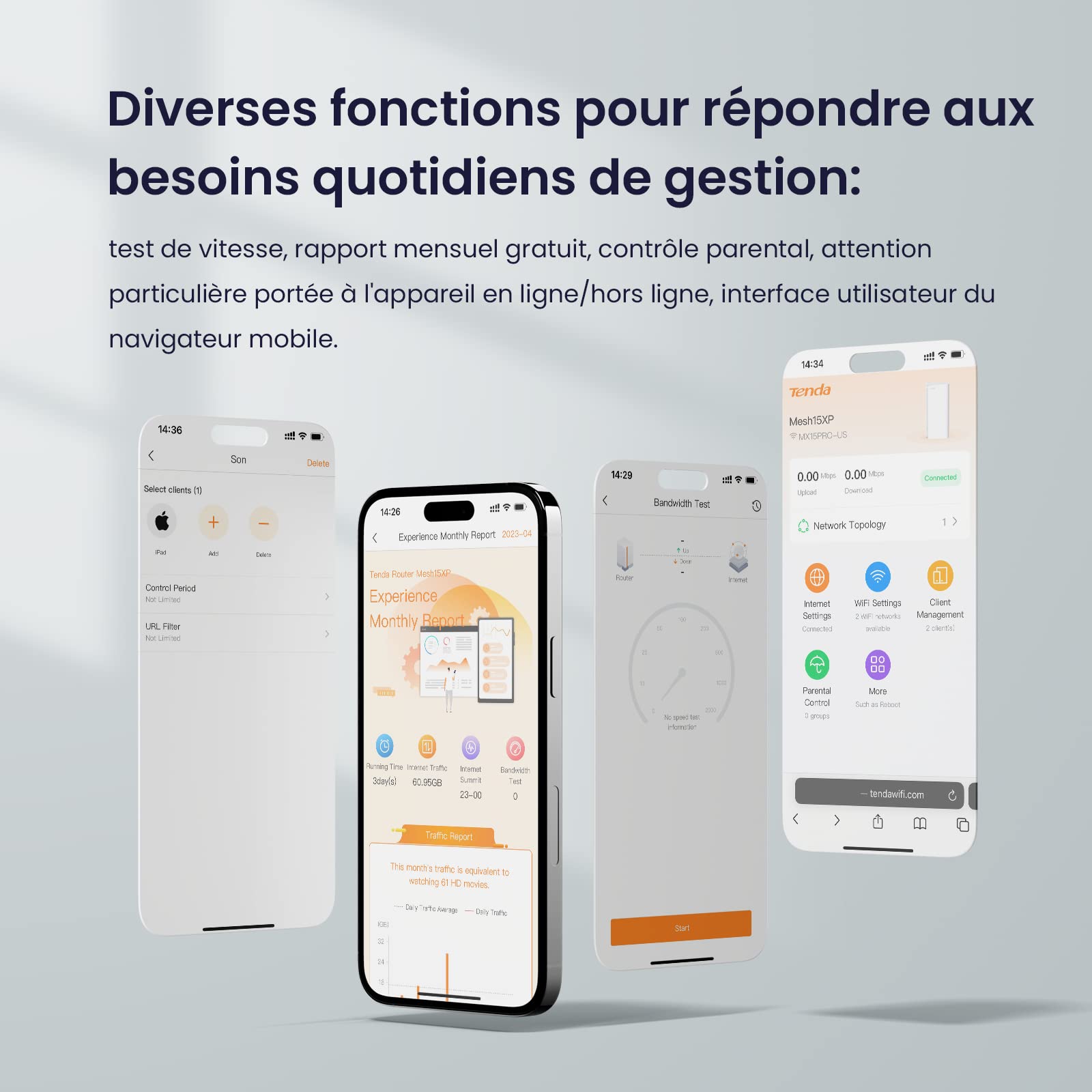 Tenda Nova Mesh MX15 Pro(3 Paquet) WiFi 6 AX 5400Mbps - Système Mesh WiFi 6 - Couverture de 360㎡(4200ft²) - Installation Facile - Rapport de Test de Vitesse - 200 appareils connectés
