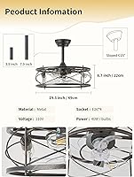 Vista 6 de Ventilador de techo de 20 pulgadas estilo granja con luz, ventiladores de techo enjaulados sin aspas con luces y control remoto, pequeño ventilador