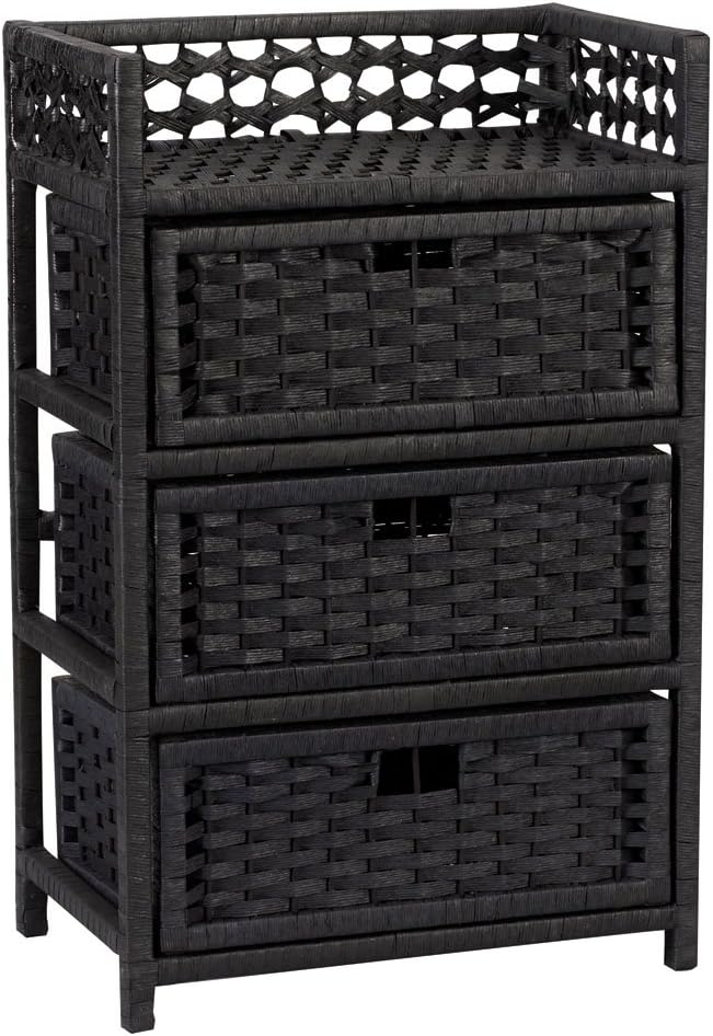 Household Essentials Hand-Woven Paper Rope 3-Drawer Chest, Black Stain: Home & Kitchen