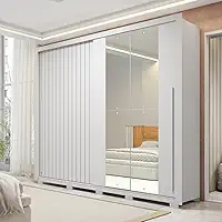 Guarda-roupa Casal Ripado com Espelhos 2 Portas e 4 Gavetas Suburban Gold Espresso Móveis Branco