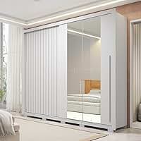 Guarda-roupa Casal Ripado com Espelhos 2 Portas e 4 Gavetas Suburban Gold Espresso Móveis Branco