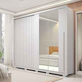 Guarda-roupa Casal Ripado com Espelhos 2 Portas e 4 Gavetas Suburban Gold Espresso Móveis Branco