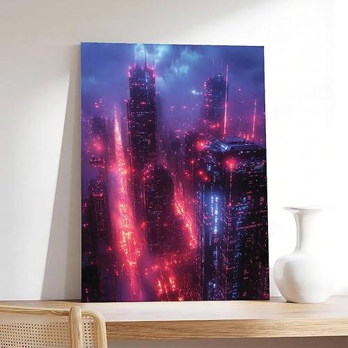 Miniatura 7 de Neon Cyberpunk Abstract Canvas  Futuristic Retro Tech Decor Poster Print for Teen Boys Room Wall Art Canvas Painting Print 24x36inch(60x90cm)