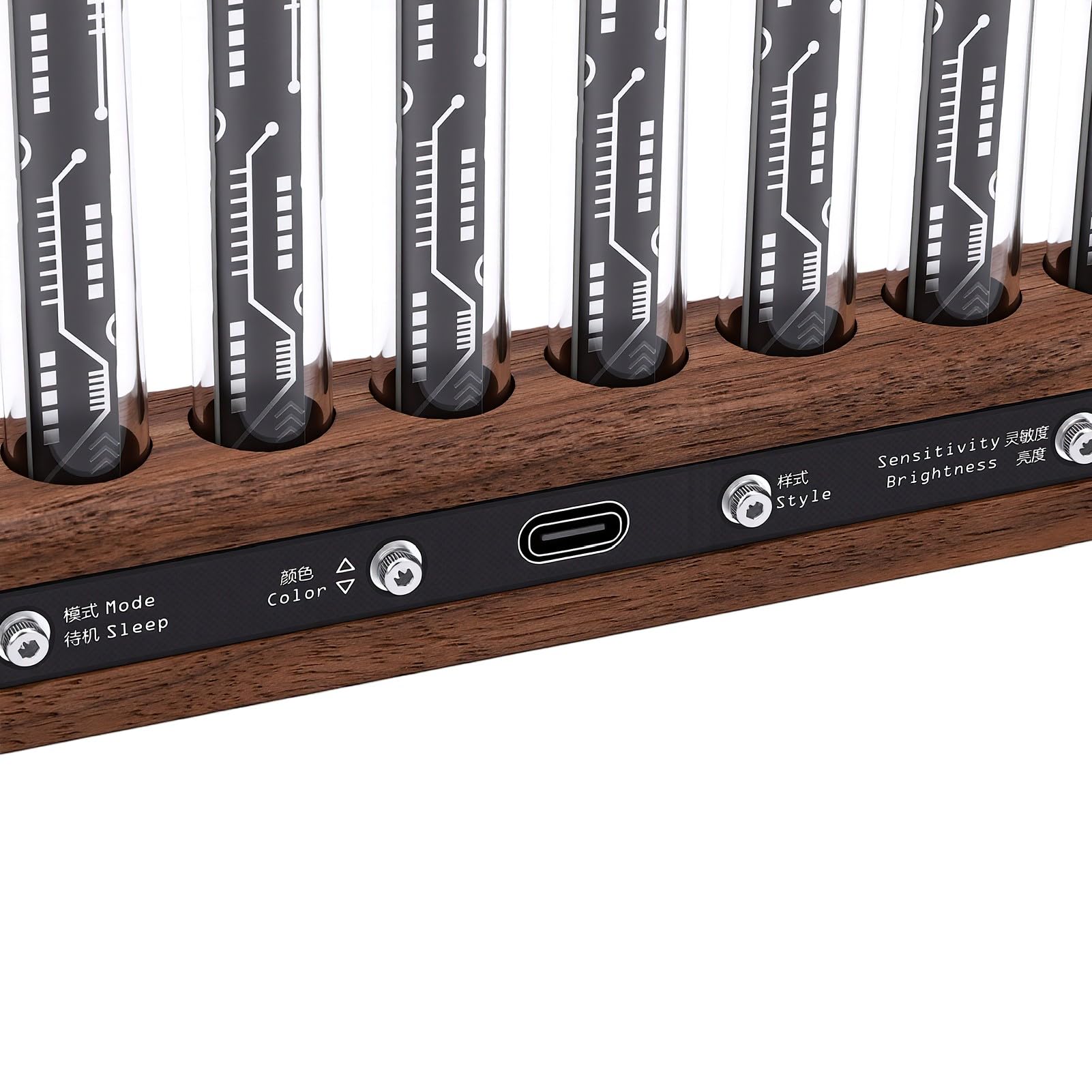 Annadue Wyświetlacz Muzycznego LED z 240 Koralikami RGB i podstawą z Orzecha Włoskiego do Dekoracji Domu i Atmosfery Imprezy | Zawiera 12 rur LED, regulowana jasność koloru światła.