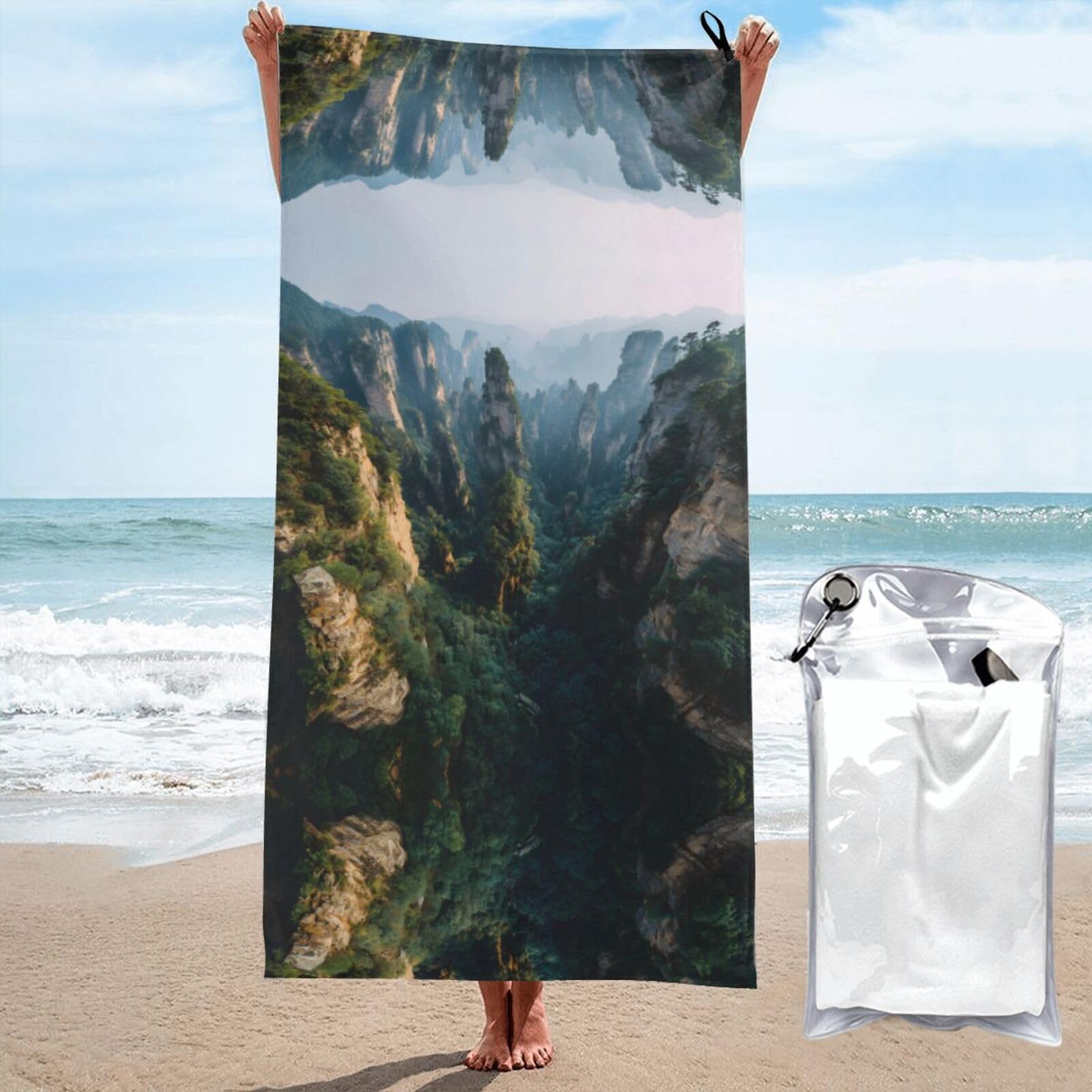 ESNAIUVCD Mountain Print Beach Towel, Microfibre Sauna Towel, Quick-Drying Fitness Towel, Lightweight And Thin Portable Sauna Towel