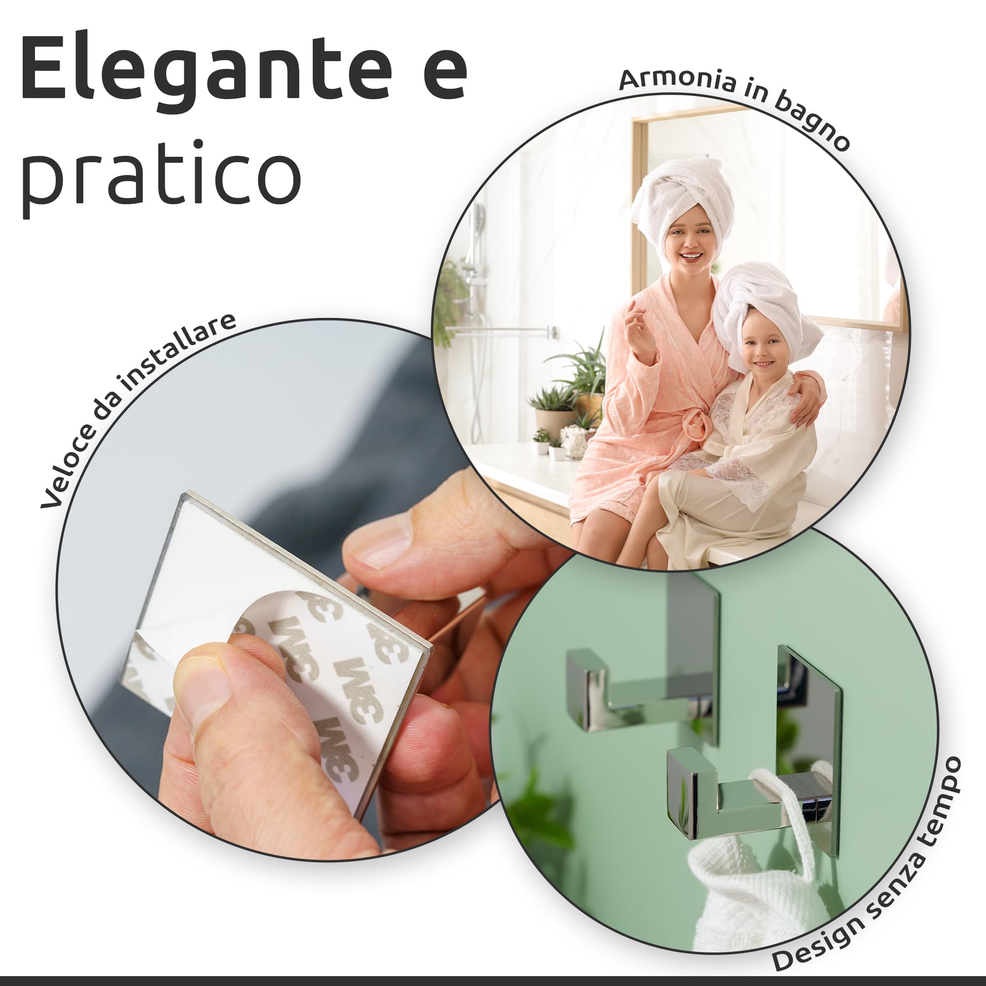ECENCE Ganci Adesivi 2x, Appendi asciugamani cromo portasciugamani in Acciaio Inox, Gancio autoadesivo, Gancial per abiti da attaccare al muro