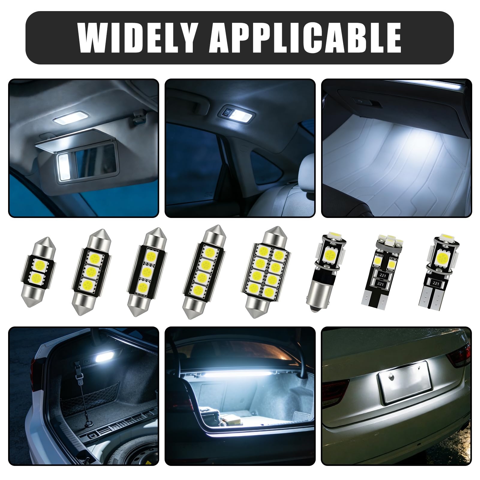 HOMTRAK 23 Pcs Bombillas LED Interior Coche 6500K Canbus, Kit Luz LED 12V T10 W5W C5W BA9S para Domo Mapa Puerta Cortesía Maletero y Matrícula, Luz Blanca Xenón Compatible con varios vehículos — view 4