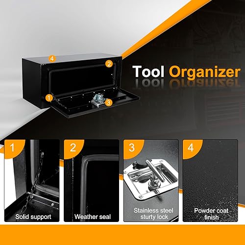 Miniatura 3 de Underbody - Caja de herramientas de almacenamiento de acero, 27.5 x 10.5 x 10.5 x 10 pulgadas, organizador de cofre de herramientas con cerradura y