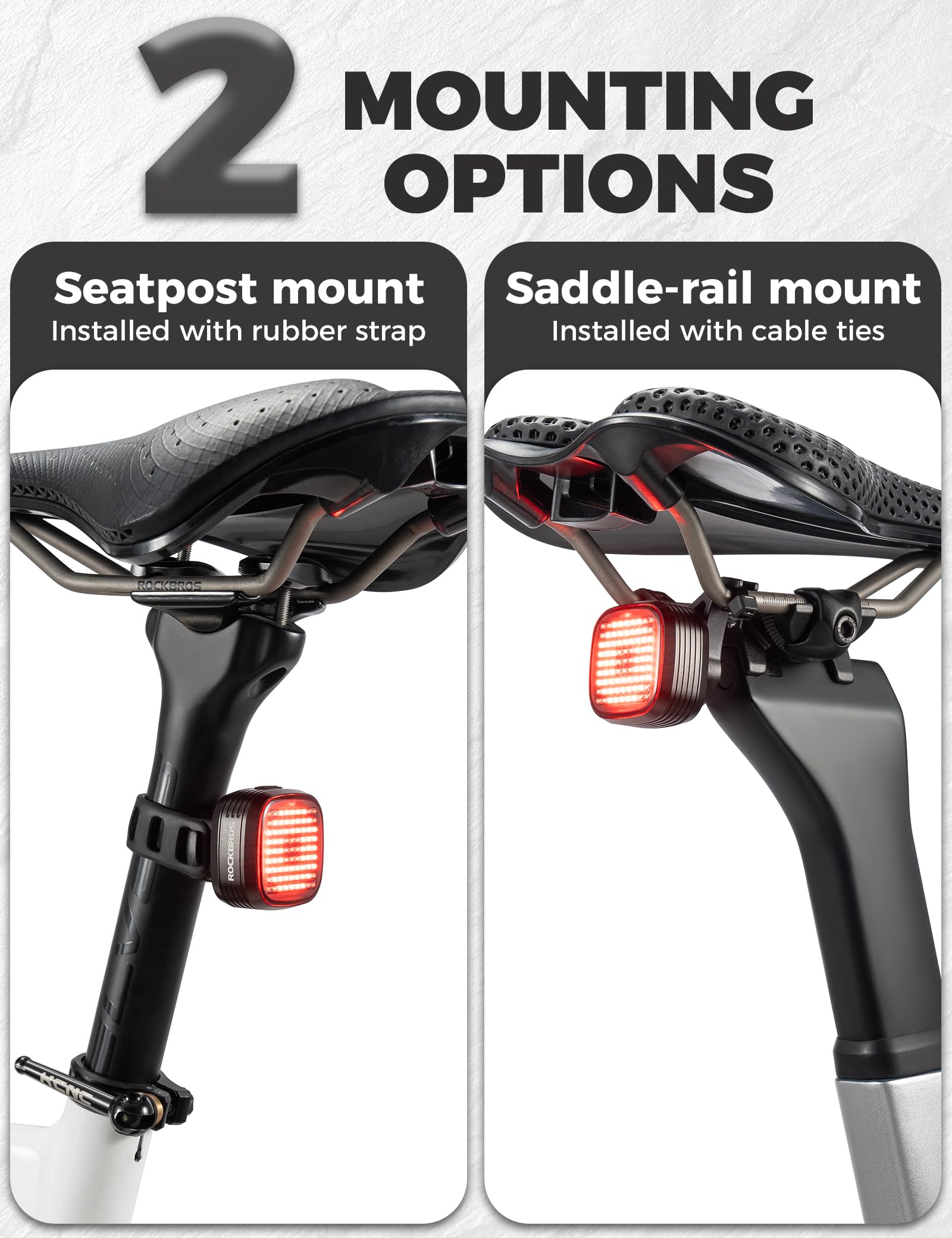 ROCKBROS Feu Arrière de Vélo avec Détection de Freinage, Lampe Arrière Rechargeable USB Étanche IPX6, Autonomie Longue Durée, 12 Modes Clignotants, Accessoire de Sécurité pour Cyclisme