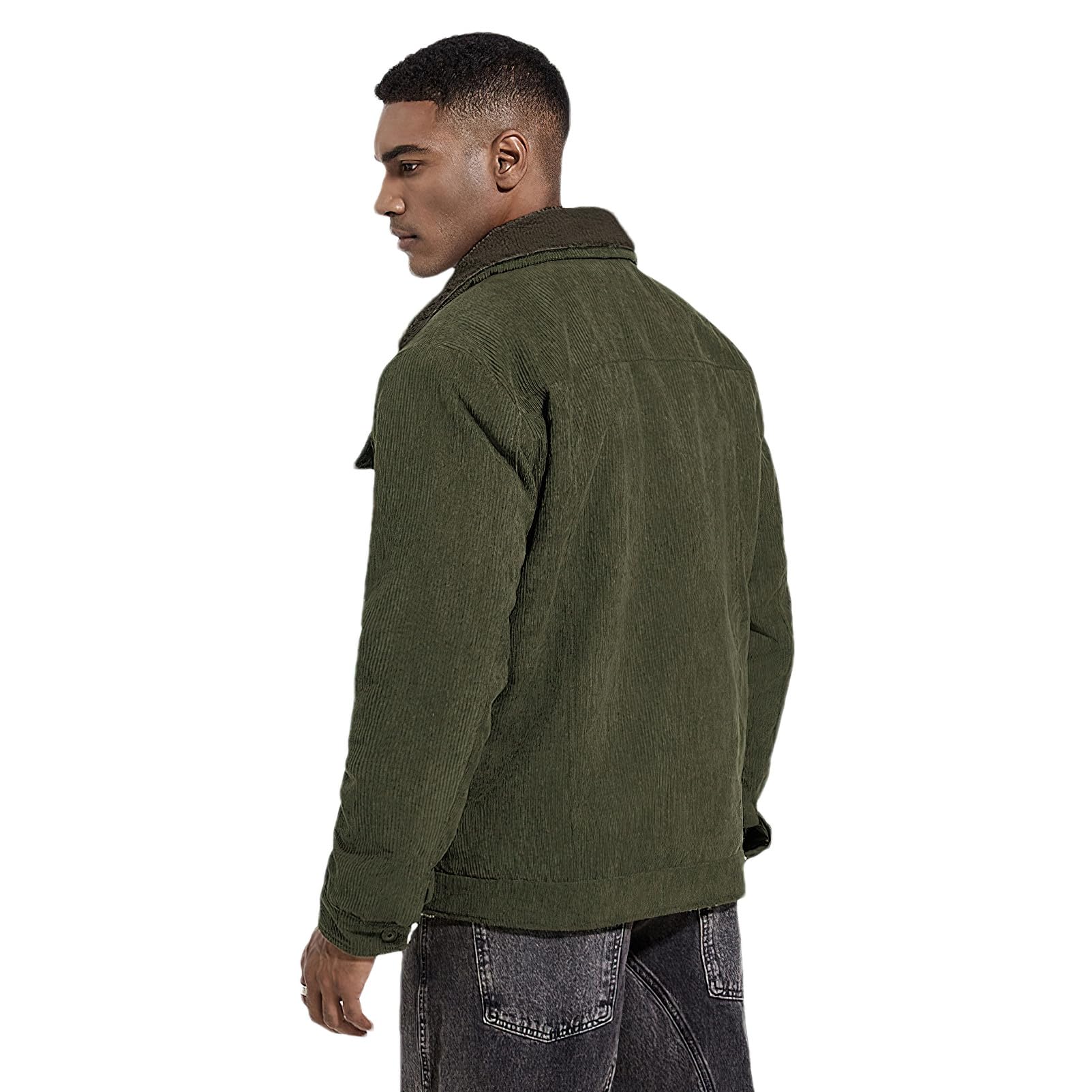 ANUFER Hommes Hiver Velours Côtelé Veste Doublé Sherpa Thermique Trucker Manteau