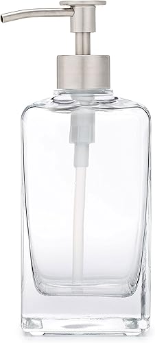 Miniatura 9 de Rail19 Casa - Dispensador de jabón cuadrado de vidrio con bomba de metal, 12 onzas (latón antiguo)