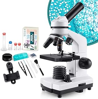 Microscope for Kids and Students - 1000X School Microscope Science Kit with 10pcs Prepared Slides + 5pcs Blank Slides, Smartphone Adapter, Carrying Bag for School Teaching, Family Education