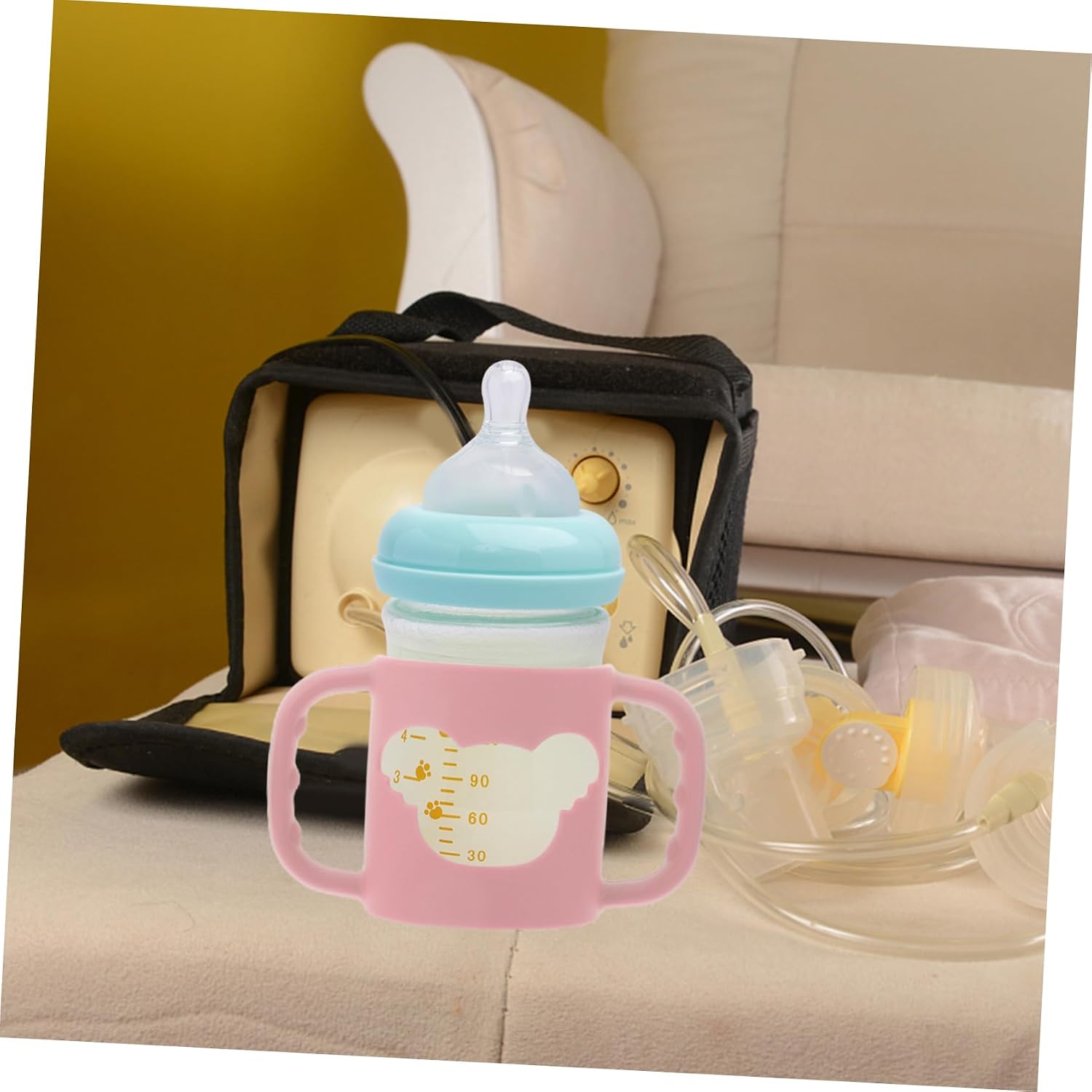 4pcs Silicone Milk Bottle Handles Easy Grip for Soft and Comfortable Design Dishwasher Safe Compatible with Various Brands for Transitioning to Cups