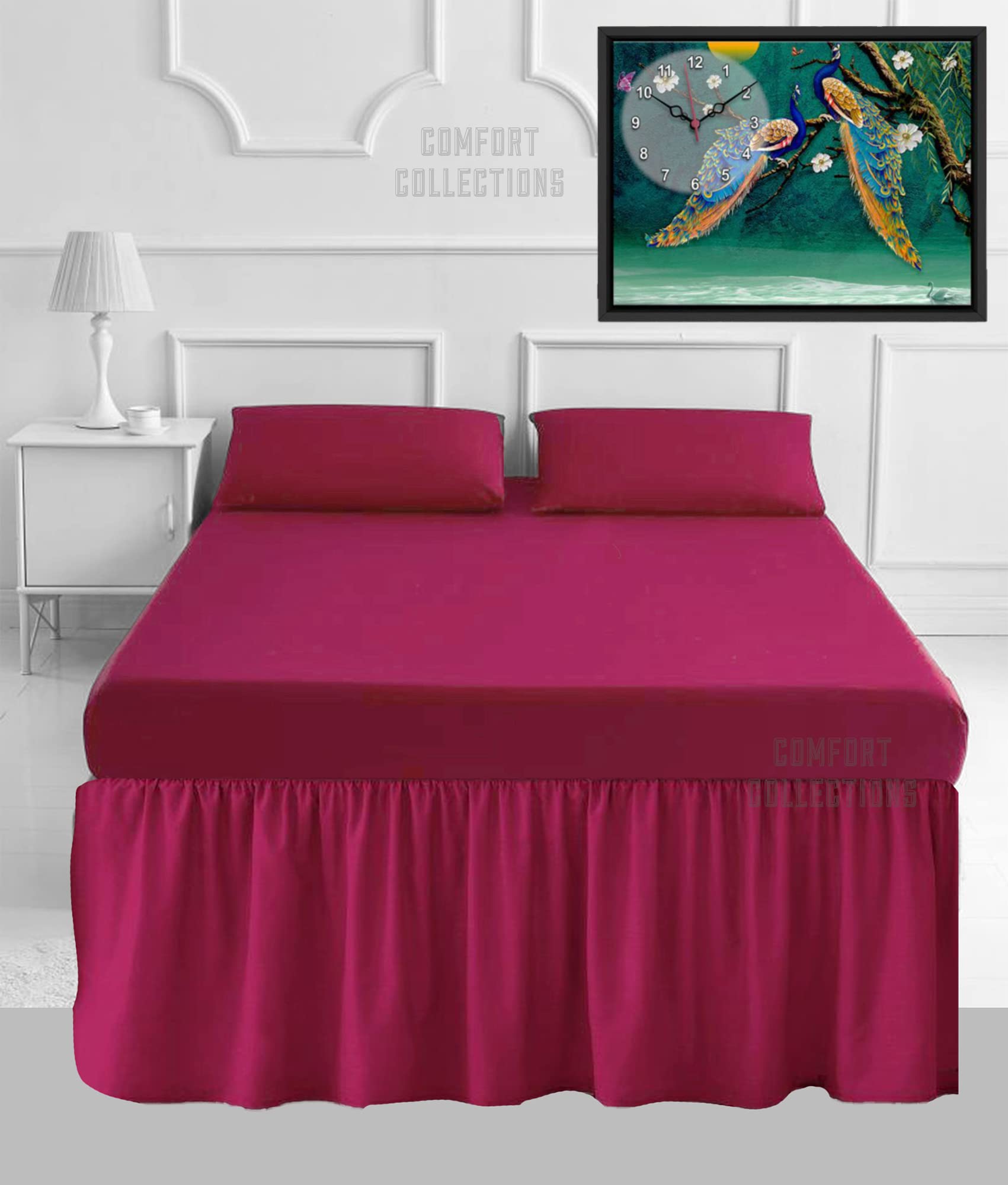 100% Poly Cotton Plain Dyed Percale Easy Care Sheets 16" Frilled Base Valance Sheet Red Single