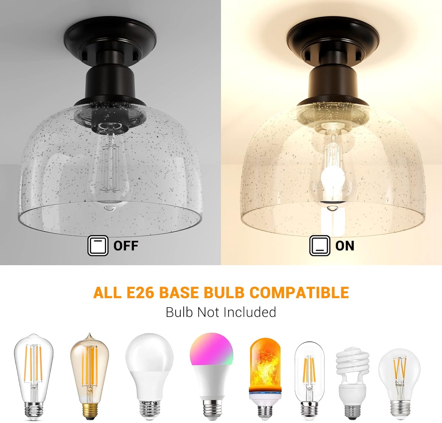 EAPUDUN Semi Flush Mount Ceiling Light, Modern Light Fixture with Seeded Bubble Glass Shade, Oil Rubbed Bronze Finish for Hallway Corridor Kitchen Bathroom Bedroom Passway, FMA1123-ORB