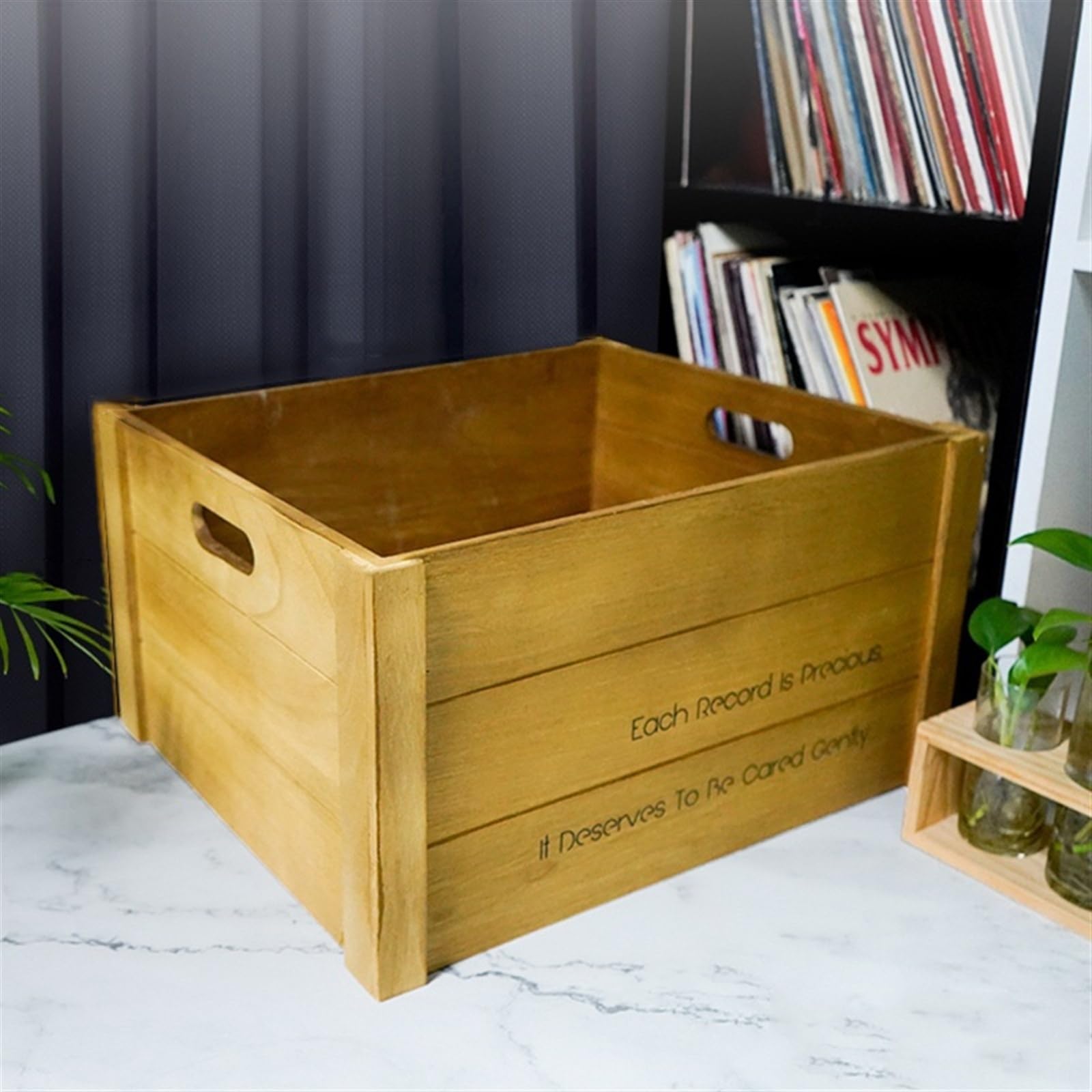 CD DVD Ständer Rack Aufbewahrungskiste for Schallplatten, Holz-Aufbewahrungsbox for Schallplatten, Albumhalter mit Griff, Aufbewahrungswürfel for Schallplatten, fasst bis zu 90 Alben CD DVD Regal Halt Elektronik & Foto