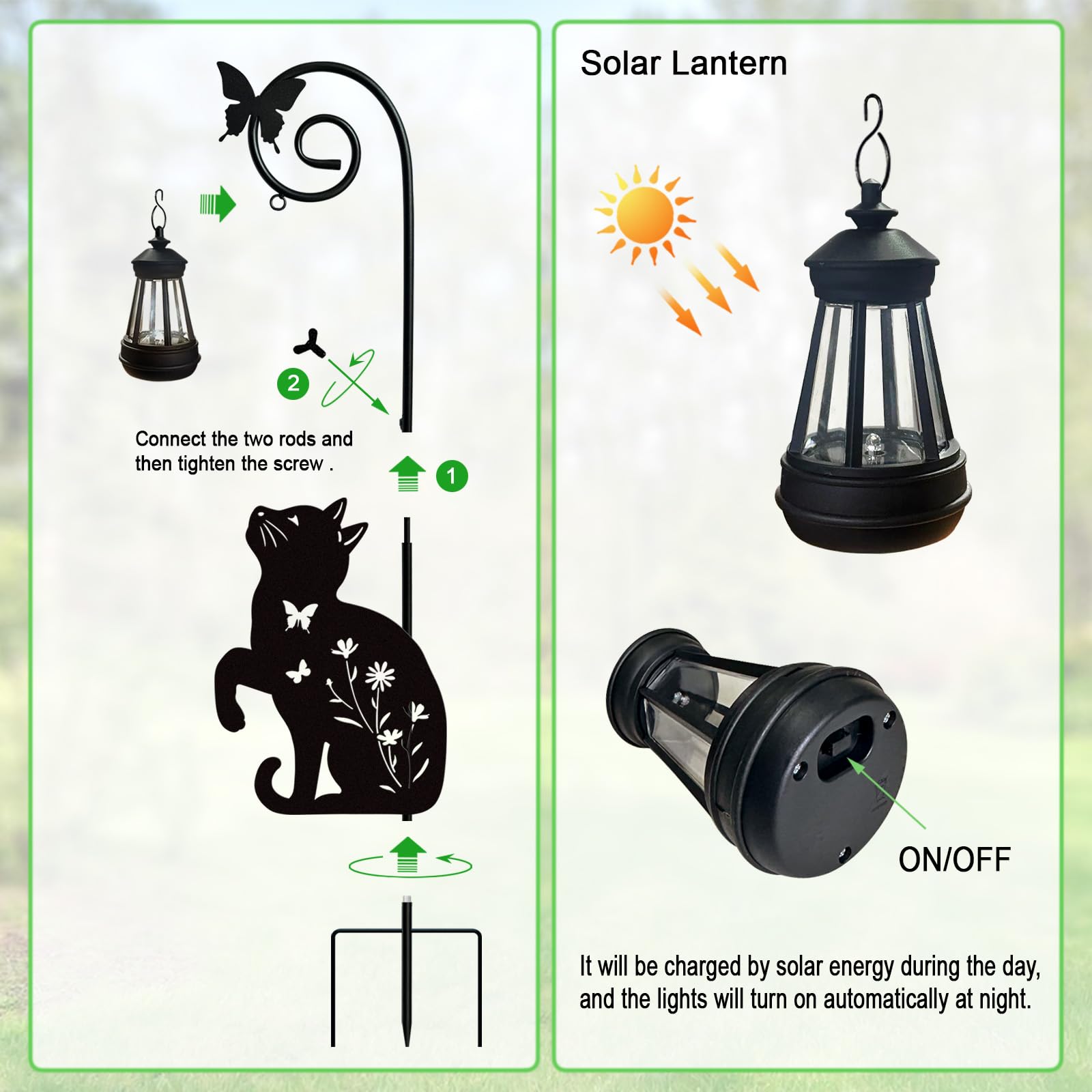 Piquet de chat en métal avec lampes solaires décoratives pour l'extérieur, décoration de pelouse de chat noir, cadeaux uniques pour femmes, décoration de jardin en forme d'animal