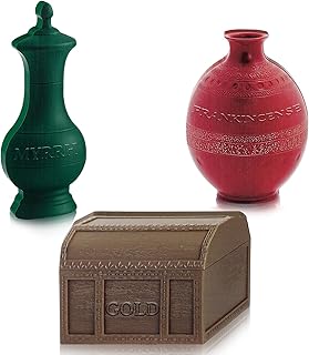 Leinuosen 3 Pcs Wooden Wisemen Gifts Set Flat Gold Frankincense and Myrrh Christmas Stage Props Decoration Nativity Costume Pageant Props Christmas Apparel Accessories(Vintage)