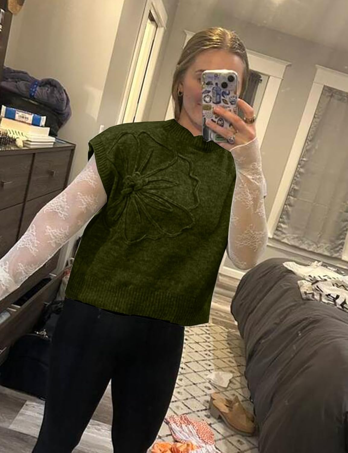 Womens Floral Sweater Vest Cute Cap Sleeve Tops 3D Flower Decor Knit Tank Top Loose Spring Fall Summer Clothes 2026 - Image 7