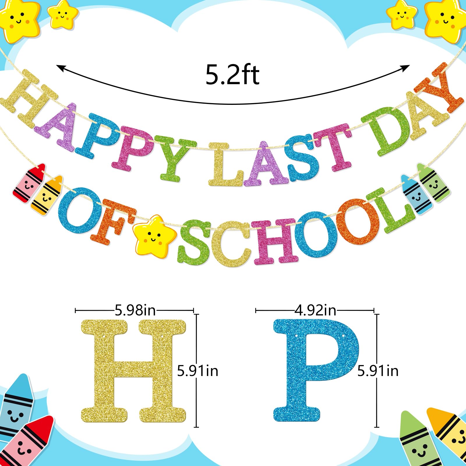 Happy Last Day Of School Banner - Pre-strung Rainbow Glitter Sign For Classroom & Graduation Decor - View #2