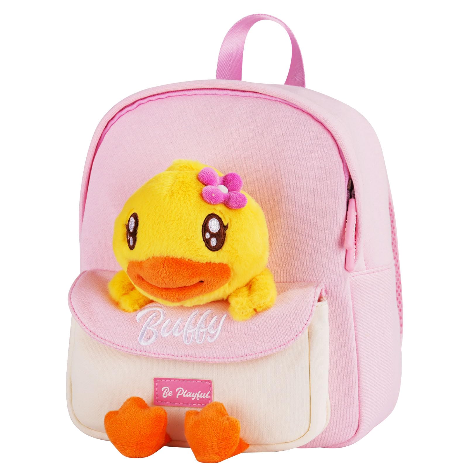 B.Duck Plush Backpack Cute Duck Design with Zipper Shoulder Bag for Gifts (Buffy Duck)