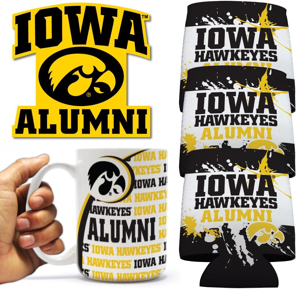 VictoryStore University of Iowa Gift Set: Car Magnet, Coffee Mug, and Can Coolers (Iowa Hawkeyes)